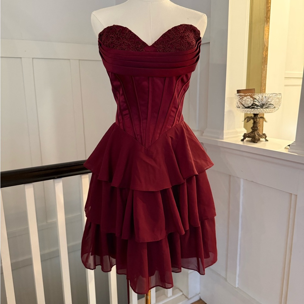Burgundy Tiered Corset Dress